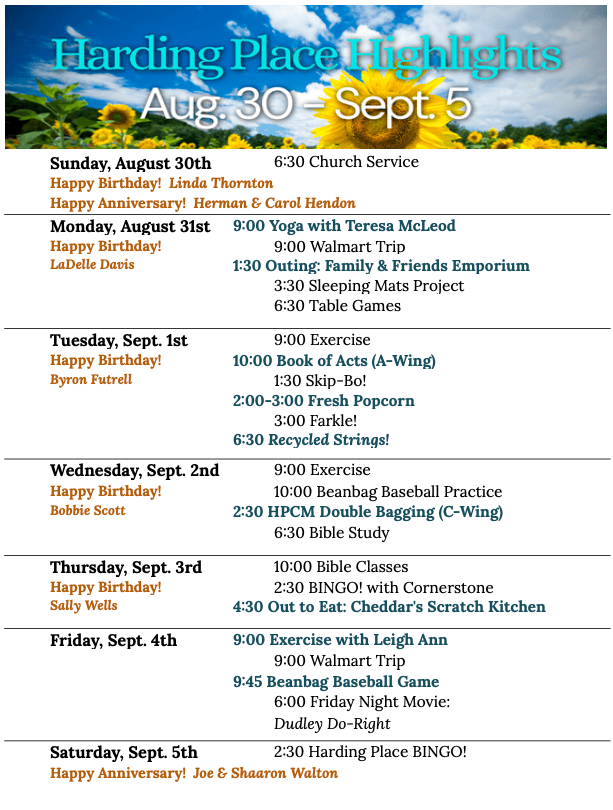 harding place highlights august 30 - september 5